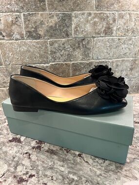 Black Floral Applique Ballet Flats - Women